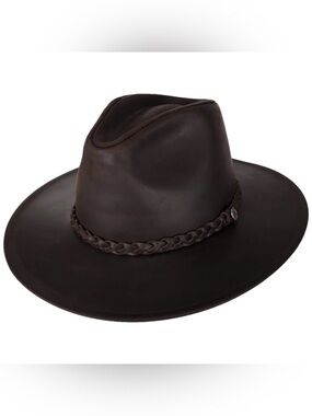 Jaxon Brown Leather Western Style Hat (Cowboy Hat) with Braided Hatband XXL